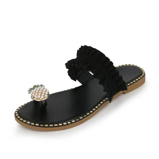 Women Sandals Slippers Flat Flip Flops String Bead Summer Fashion Woman Slides Elegant Pineapple Slides Flat Sandals Strappy Slides Sandals Open Toe Summer Beach Outdoor Shoes Stevvex