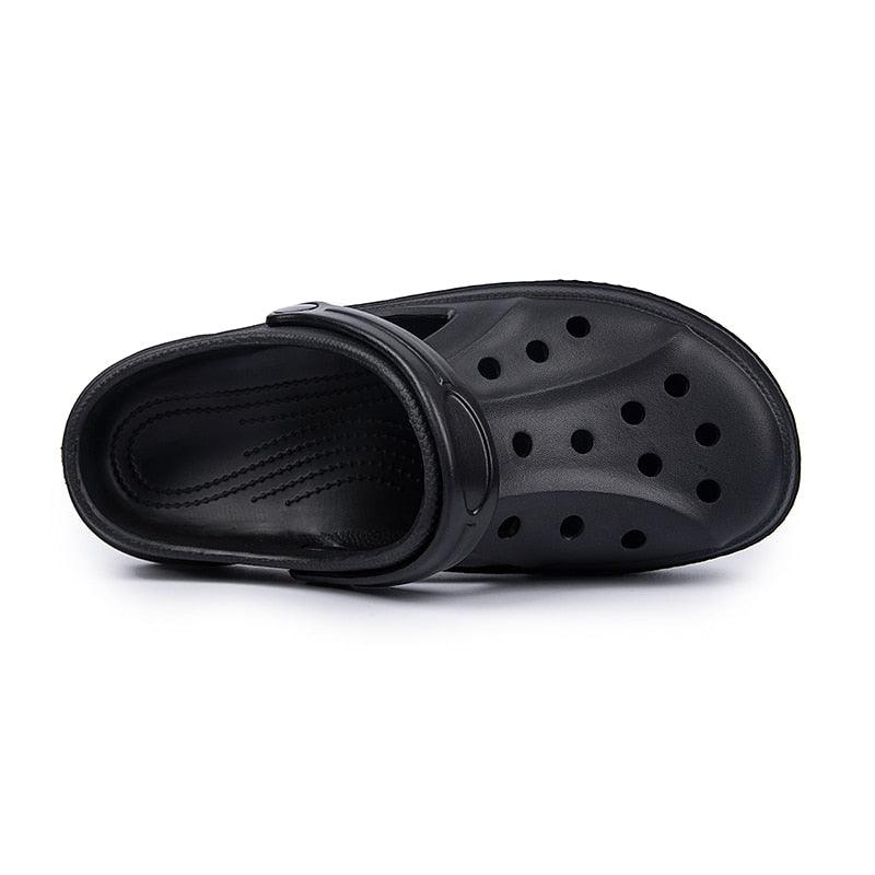 Women Sandals Summer Hole Shoes Rubber Clogs Garden Shoes Black Beach Flat Sandals Garden Shoes Sandals Lightweight Slip On Classic Adjustable Outdoor Walking Clogs Stevvex