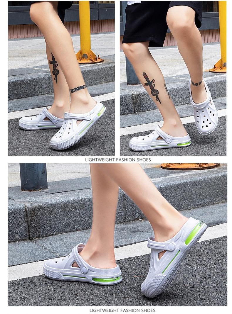 Women Sandals Summer Hole Shoes Rubber Clogs Garden Shoes Black Beach Flat Sandals Garden Shoes Sandals Lightweight Slip On Classic Adjustable Outdoor Walking Clogs Stevvex