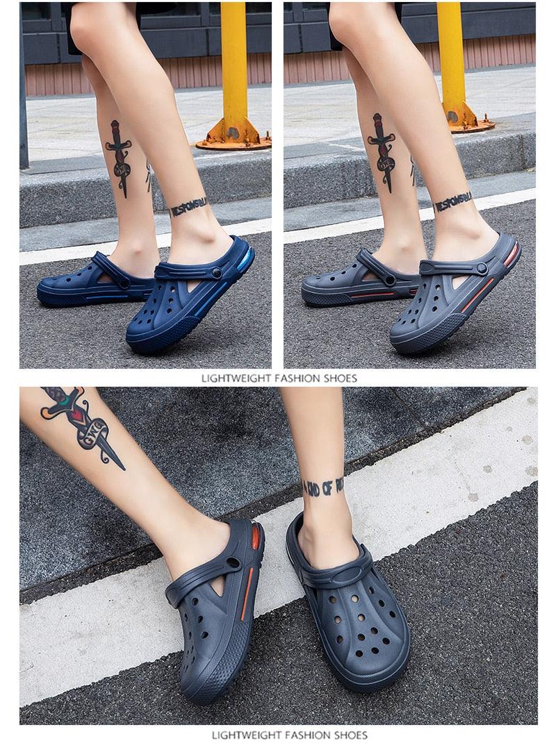 Women Sandals Summer Hole Shoes Rubber Clogs Garden Shoes Black Beach Flat Sandals Garden Shoes Sandals Lightweight Slip On Classic Adjustable Outdoor Walking Clogs Stevvex