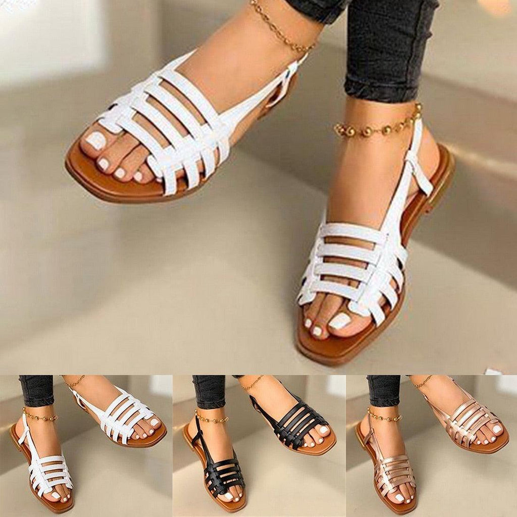 Women Sandals Summer Hollow Out Shoes Open Toe Beach Flats Ladies Footwear Strappy Flat Sandals Adjustable Casual Sandal With Open Toe Slingback Elegant Sandals Stevvex