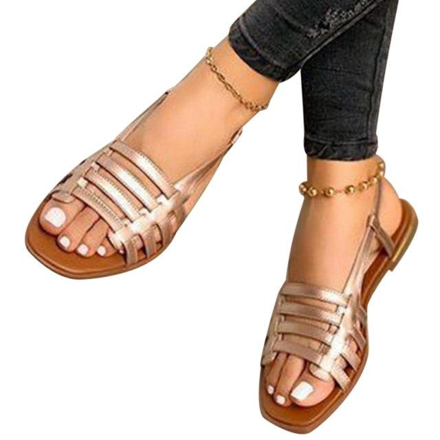 Women Sandals Summer Hollow Out Shoes Open Toe Beach Flats Ladies Footwear Strappy Flat Sandals Adjustable Casual Sandal With Open Toe Slingback Elegant Sandals Stevvex