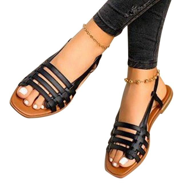 Women Sandals Summer Hollow Out Shoes Open Toe Beach Flats Ladies Footwear Strappy Flat Sandals Adjustable Casual Sandal With Open Toe Slingback Elegant Sandals Stevvex