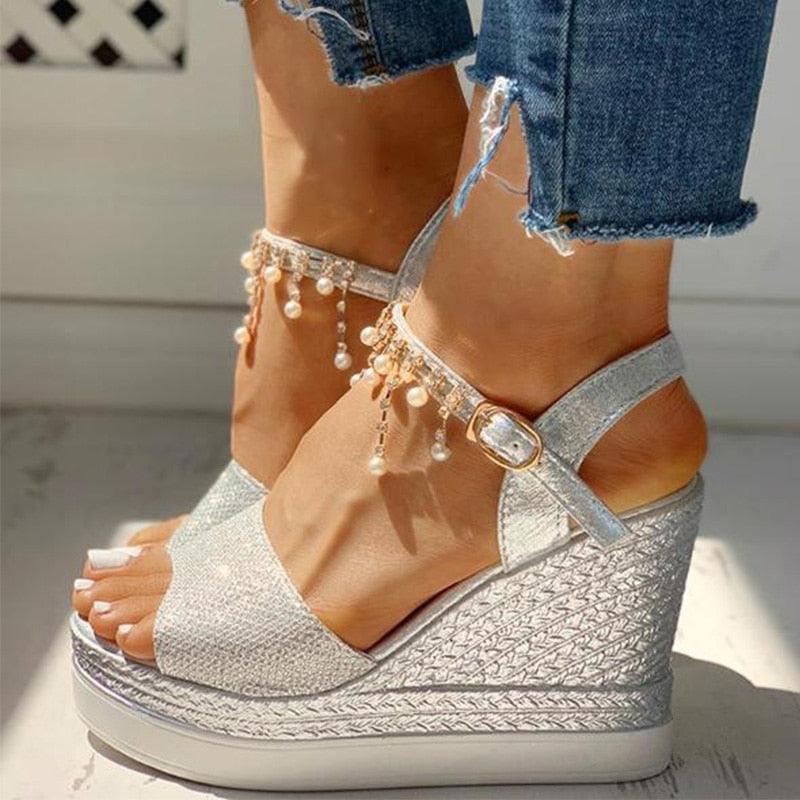 Women Sandals Summer Platform Sandals Buckle Strap Peep Toe Thick Bottom Modern Espadrille Sandals Platform Cross Buckle Strap Slingback Summer Open Toe Shoes Stevvex
