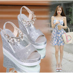 Women Sandals Summer Platform Sandals Buckle Strap Peep Toe Thick Bottom Modern Espadrille Sandals Platform Cross Buckle Strap Slingback Summer Open Toe Shoes Stevvex