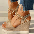 Women Sandals Summer Platform Sandals Buckle Strap Peep Toe Thick Bottom Modern Espadrille Sandals Platform Cross Buckle Strap Slingback Summer Open Toe Shoes Stevvex