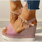Women Sandals Summer Platform Sandals Buckle Strap Peep Toe Thick Bottom Modern Espadrille Sandals Platform Cross Buckle Strap Slingback Summer Open Toe Shoes Stevvex