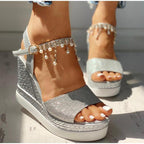 Women Sandals Summer Platform Sandals Buckle Strap Peep Toe Thick Bottom Modern Espadrille Sandals Platform Cross Buckle Strap Slingback Summer Open Toe Shoes Stevvex