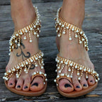 Women Sandals Summer Shoes Flat Pearl Sandals Comfortable String Slippers Women Casual Sandals For Women Casual T Strap Dress Sandals Summer Open Toe Shoes Stevvex
