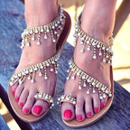 Women Sandals Summer Shoes Flat Pearl Sandals Comfortable String Slippers Women Casual Sandals For Women Casual T Strap Dress Sandals Summer Open Toe Shoes Stevvex