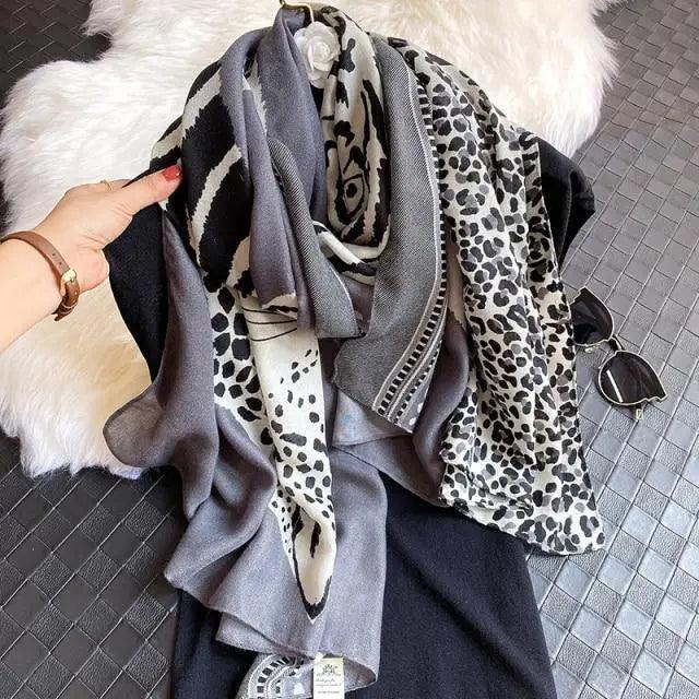 Women Scarf Leopard Print Cotton Large Size Scarfs For Winter Shawls Winter Warm Casual Wear For Women Lovely Floral Tassel Cotton ab Shawls Lady Silk Wraps Scarves Stevvex