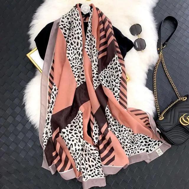Women Scarf Leopard Print Cotton Large Size Scarfs For Winter Shawls Winter Warm Casual Wear For Women Lovely Floral Tassel Cotton ab Shawls Lady Silk Wraps Scarves Stevvex