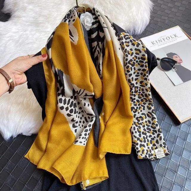 Women Scarf Leopard Print Cotton Large Size Scarfs For Winter Shawls Winter Warm Casual Wear For Women Lovely Floral Tassel Cotton ab Shawls Lady Silk Wraps Scarves Stevvex