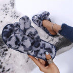 Women Slippers Winter Shoes Home Slippers Faux Fur Slippers Leopard Print Bow Decoration Shoes Faux Fur Slippers Warm Flip Flop House Slippers Open Toe Home Slippers For Girls Stevvex