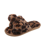 Women Slippers Winter Shoes Home Slippers Faux Fur Slippers Leopard Print Bow Decoration Shoes Faux Fur Slippers Warm Flip Flop House Slippers Open Toe Home Slippers For Girls Stevvex