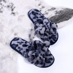 Women Slippers Winter Shoes Home Slippers Faux Fur Slippers Leopard Print Bow Decoration Shoes Faux Fur Slippers Warm Flip Flop House Slippers Open Toe Home Slippers For Girls Stevvex