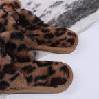 Women Slippers Winter Shoes Home Slippers Faux Fur Slippers Leopard Print Bow Decoration Shoes Faux Fur Slippers Warm Flip Flop House Slippers Open Toe Home Slippers For Girls Stevvex