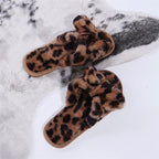 Women Slippers Winter Shoes Home Slippers Faux Fur Slippers Leopard Print Bow Decoration Shoes Faux Fur Slippers Warm Flip Flop House Slippers Open Toe Home Slippers For Girls Stevvex
