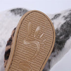 Women Slippers Winter Shoes Home Slippers Faux Fur Slippers Leopard Print Bow Decoration Shoes Faux Fur Slippers Warm Flip Flop House Slippers Open Toe Home Slippers For Girls Stevvex