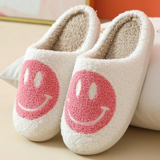Women Smiley Slippers Fluffy Home Warm Fur Slippers Smiley Face Household Couple Slippers Indoor Warm Home Non-Slip Couple Style Casual Shoes Indoor Outdoor Anti-Skid Plush Fleece Lined House Shoes Stevvex