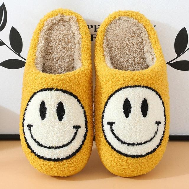 Women Smiley Slippers Fluffy Home Warm Fur Slippers Smiley Face Household Couple Slippers Indoor Warm Home Non-Slip Couple Style Casual Shoes Indoor Outdoor Anti-Skid Plush Fleece Lined House Shoes Stevvex
