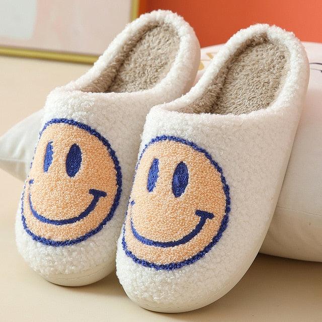 Women Smiley Slippers Fluffy Home Warm Fur Slippers Smiley Face Household Couple Slippers Indoor Warm Home Non-Slip Couple Style Casual Shoes Indoor Outdoor Anti-Skid Plush Fleece Lined House Shoes Stevvex