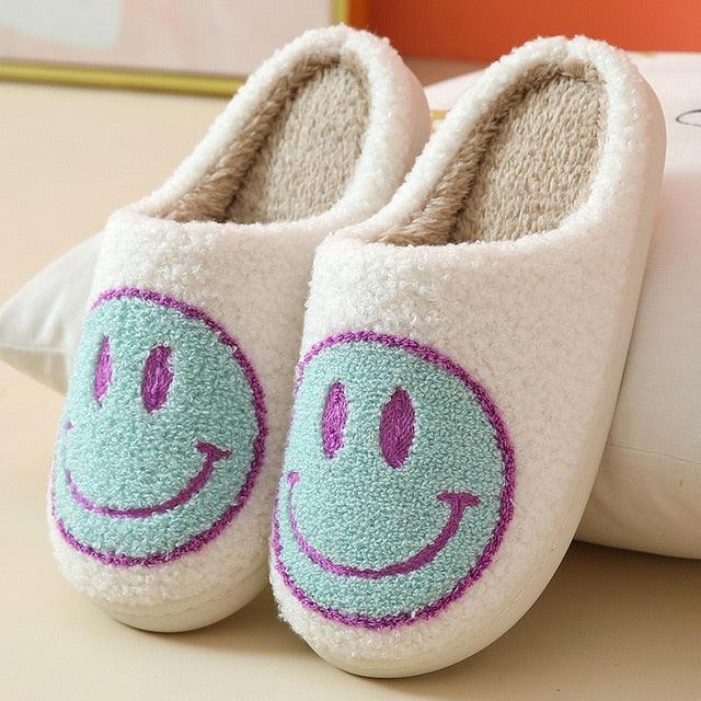 Women Smiley Slippers Fluffy Home Warm Fur Slippers Smiley Face Household Couple Slippers Indoor Warm Home Non-Slip Couple Style Casual Shoes Indoor Outdoor Anti-Skid Plush Fleece Lined House Shoes Stevvex
