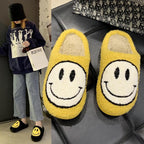 Women Smiley Slippers Fluffy Home Warm Fur Slippers Smiley Face Household Couple Slippers Indoor Warm Home Non-Slip Couple Style Casual Shoes Indoor Outdoor Anti-Skid Plush Fleece Lined House Shoes Stevvex