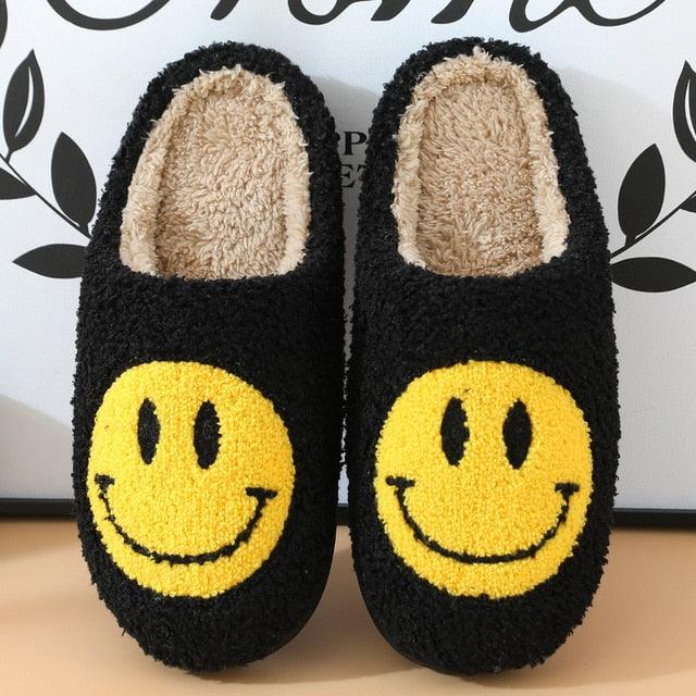 Women Smiley Slippers Fluffy Home Warm Fur Slippers Smiley Face Household Couple Slippers Indoor Warm Home Non-Slip Couple Style Casual Shoes Indoor Outdoor Anti-Skid Plush Fleece Lined House Shoes Stevvex