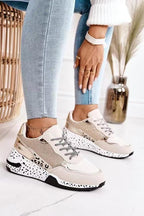Women Sneakers Leopard Print Lace-Up Women's Vulcanize Shoes Sports Sneakers Breathable Height Increasing Walking Jogging Sneakers Gold Silver Sport Running Women's Sneakers Stevvex