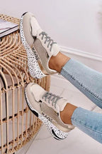 Women Sneakers Leopard Print Lace-Up Women's Vulcanize Shoes Sports Sneakers Breathable Height Increasing Walking Jogging Sneakers Gold Silver Sport Running Women's Sneakers Stevvex