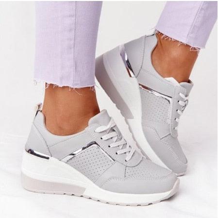Women Sneakers Leopard Print Lace-Up Women's Vulcanize Shoes Sports Sneakers Breathable Height Increasing Walking Jogging Sneakers Gold Silver Sport Running Women's Sneakers Stevvex