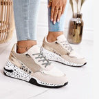 Women Sneakers Leopard Print Lace-Up Women's Vulcanize Shoes Sports Sneakers Breathable Height Increasing Walking Jogging Sneakers Gold Silver Sport Running Women's Sneakers Stevvex