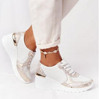 Women Sneakers Leopard Print Lace-Up Women's Vulcanize Shoes Sports Sneakers Breathable Height Increasing Walking Jogging Sneakers Gold Silver Sport Running Women's Sneakers Stevvex