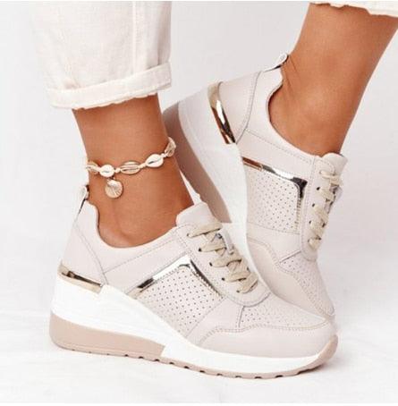 Women Sneakers Leopard Print Lace-Up Women's Vulcanize Shoes Sports Sneakers Breathable Height Increasing Walking Jogging Sneakers Gold Silver Sport Running Women's Sneakers Stevvex
