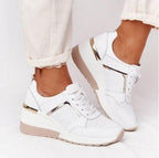 Women Sneakers Leopard Print Lace-Up Women's Vulcanize Shoes Sports Sneakers Breathable Height Increasing Walking Jogging Sneakers Gold Silver Sport Running Women's Sneakers Stevvex