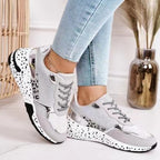 Women Sneakers Leopard Print Lace-Up Women's Vulcanize Shoes Sports Sneakers Breathable Height Increasing Walking Jogging Sneakers Gold Silver Sport Running Women's Sneakers Stevvex