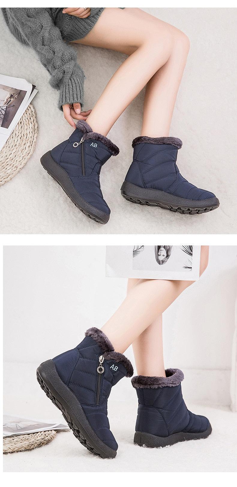 Women Snow Boots Warm Short Fur Plush Winter Ankle Boots Zip Comfort Warm Shoes Anti-Slip Fur Lined Ankle Short Boots Waterproof Slip On Outdoor Lightweight Shoes Stevvex