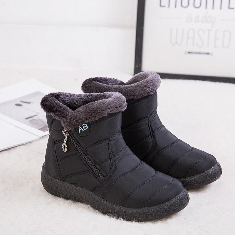 Women Snow Boots Warm Short Fur Plush Winter Ankle Boots Zip Comfort Warm Shoes Anti-Slip Fur Lined Ankle Short Boots Waterproof Slip On Outdoor Lightweight Shoes Stevvex