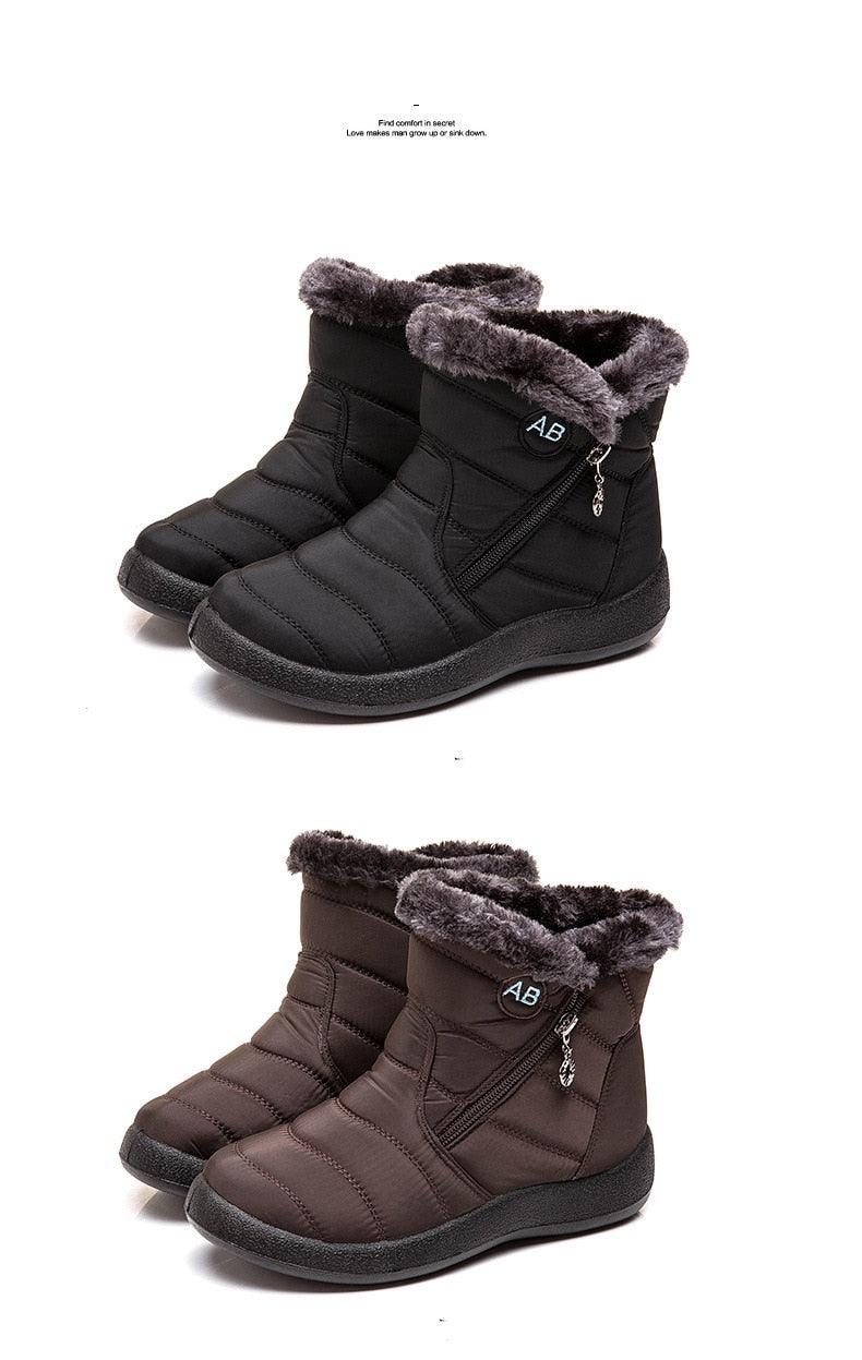 Women Snow Boots Warm Short Fur Plush Winter Ankle Boots Zip Comfort Warm Shoes Anti-Slip Fur Lined Ankle Short Boots Waterproof Slip On Outdoor Lightweight Shoes Stevvex