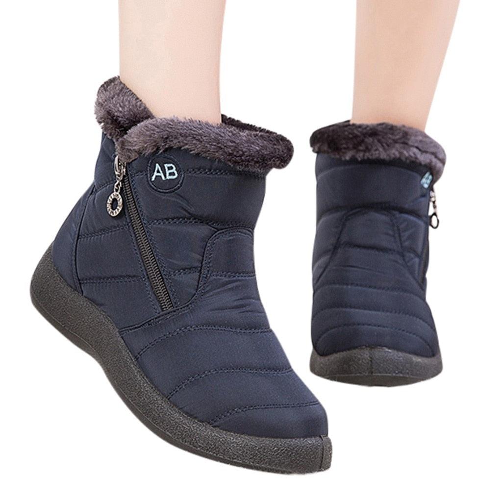 Women Snow Boots Warm Short Fur Plush Winter Ankle Boots Zip Comfort Warm Shoes Anti-Slip Fur Lined Ankle Short Boots Waterproof Slip On Outdoor Lightweight Shoes Stevvex