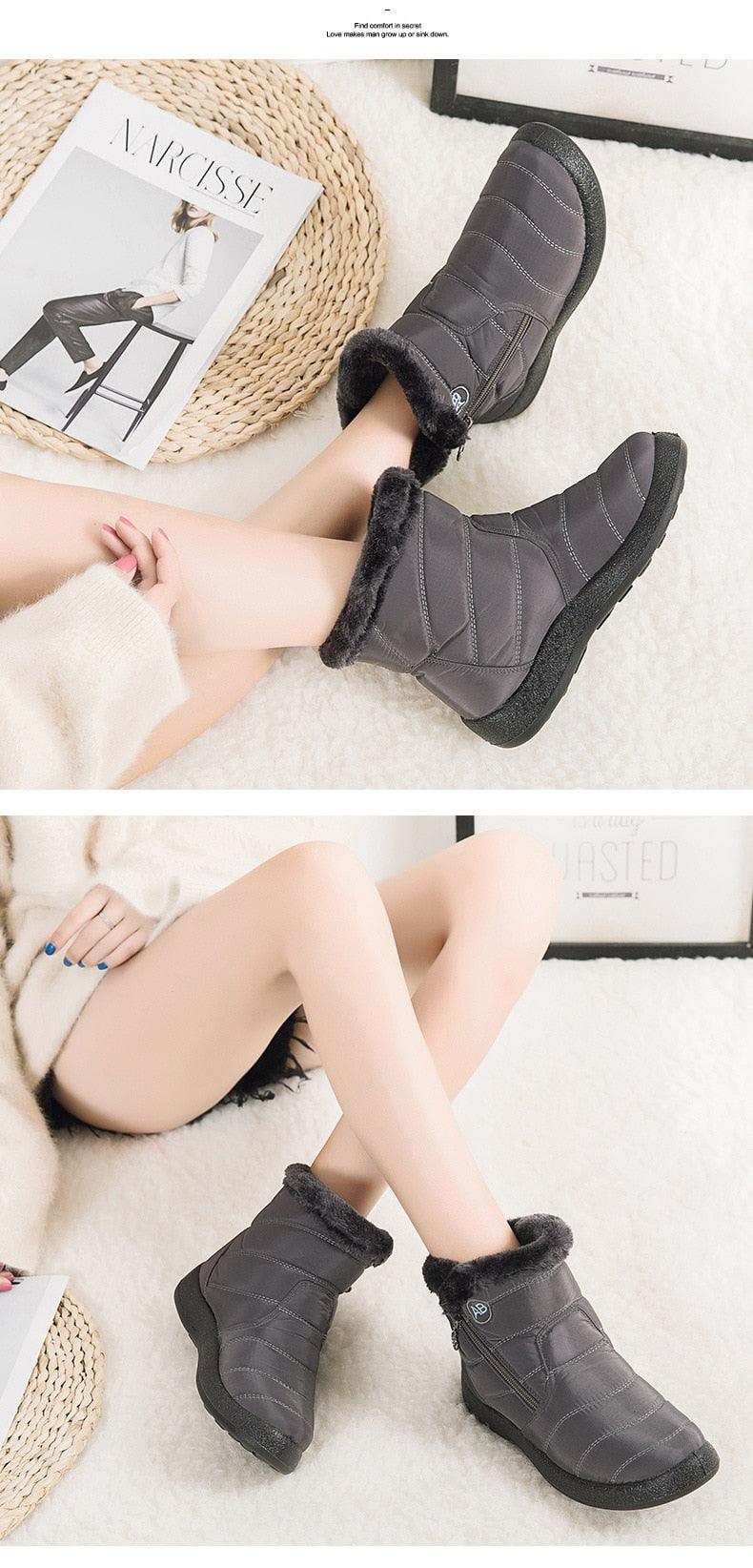 Women Snow Boots Warm Short Fur Plush Winter Ankle Boots Zip Comfort Warm Shoes Anti-Slip Fur Lined Ankle Short Boots Waterproof Slip On Outdoor Lightweight Shoes Stevvex