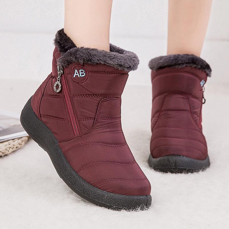 Women Snow Boots Warm Short Fur Plush Winter Ankle Boots Zip Comfort Warm Shoes Anti-Slip Fur Lined Ankle Short Boots Waterproof Slip On Outdoor Lightweight Shoes Stevvex