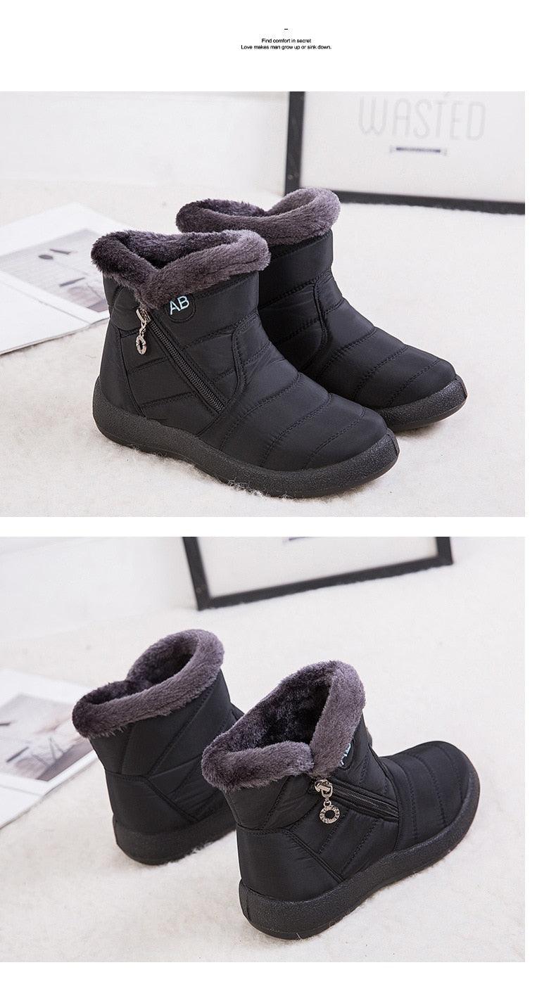 Women Snow Boots Warm Short Fur Plush Winter Ankle Boots Zip Comfort Warm Shoes Anti-Slip Fur Lined Ankle Short Boots Waterproof Slip On Outdoor Lightweight Shoes Stevvex