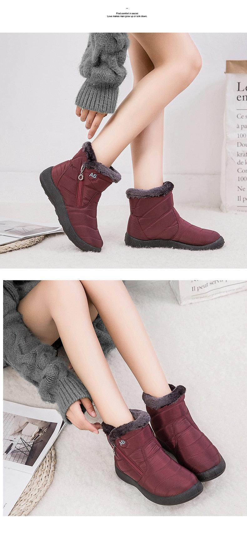 Women Snow Boots Warm Short Fur Plush Winter Ankle Boots Zip Comfort Warm Shoes Anti-Slip Fur Lined Ankle Short Boots Waterproof Slip On Outdoor Lightweight Shoes Stevvex
