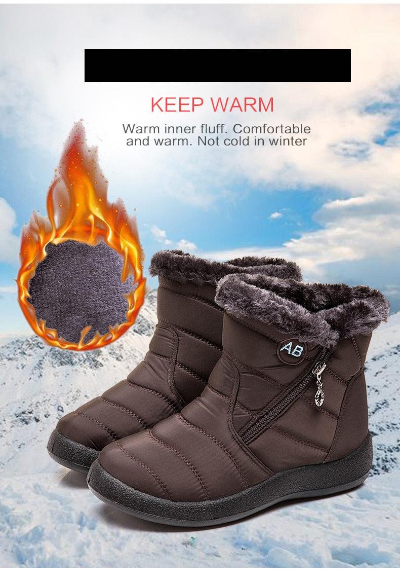 Women Snow Boots Warm Short Fur Plush Winter Ankle Boots Zip Comfort Warm Shoes Anti-Slip Fur Lined Ankle Short Boots Waterproof Slip On Outdoor Lightweight Shoes Stevvex