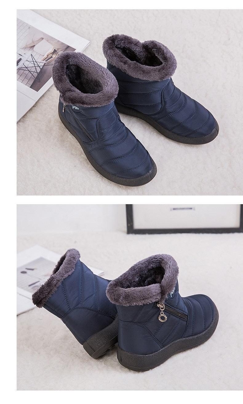 Women Snow Boots Warm Short Fur Plush Winter Ankle Boots Zip Comfort Warm Shoes Anti-Slip Fur Lined Ankle Short Boots Waterproof Slip On Outdoor Lightweight Shoes Stevvex