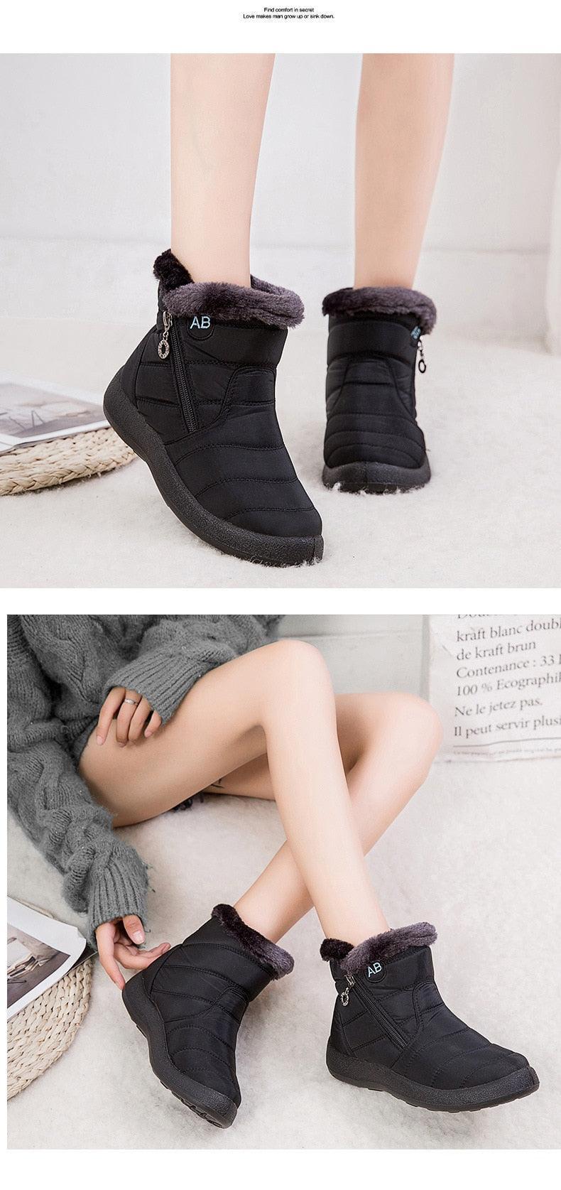 Women Snow Boots Warm Short Fur Plush Winter Ankle Boots Zip Comfort Warm Shoes Anti-Slip Fur Lined Ankle Short Boots Waterproof Slip On Outdoor Lightweight Shoes Stevvex