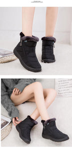Women Snow Boots Warm Short Fur Plush Winter Ankle Boots Zip Comfort Warm Shoes Anti-Slip Fur Lined Ankle Short Boots Waterproof Slip On Outdoor Lightweight Shoes Stevvex