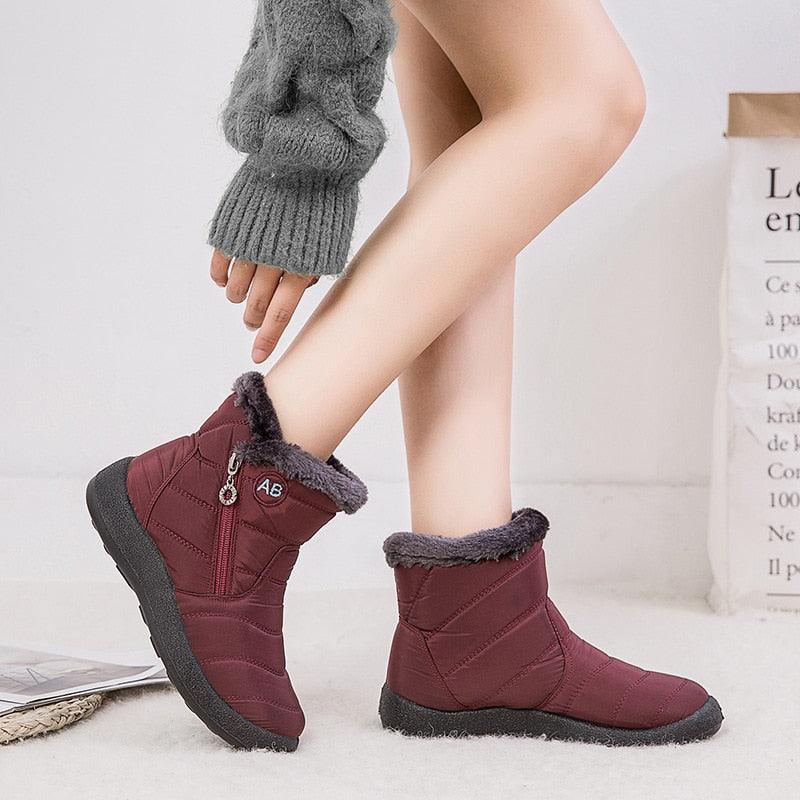 Women Snow Boots Warm Short Fur Plush Winter Ankle Boots Zip Comfort Warm Shoes Anti-Slip Fur Lined Ankle Short Boots Waterproof Slip On Outdoor Lightweight Shoes Stevvex